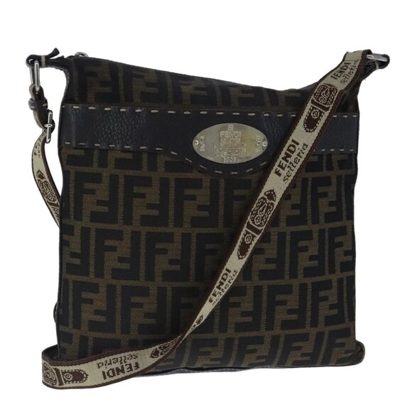 FENDI Celeria Zucca Canvas Shoulder Bag Black Brown Auth - Picture 1 of 16